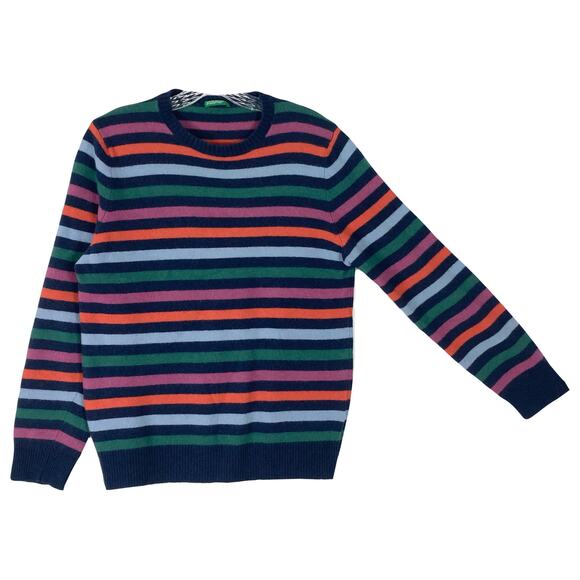 Nwot UNITED COLORS OF BENETTON Sweater M Wool Rainbow-Stripe Crew Long-Sleeve - Picture 1 of 9